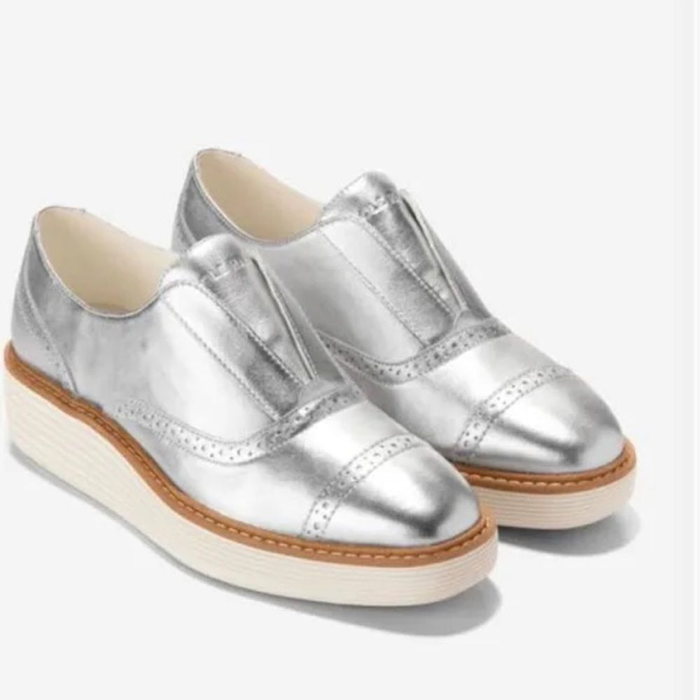 QUPID Silver oxford platform shoes 8